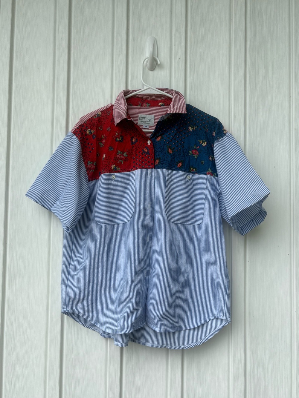 Vintage Les Olivades Anne Marie Patchwork Shirt M Provence Stripe Floral Cotton
